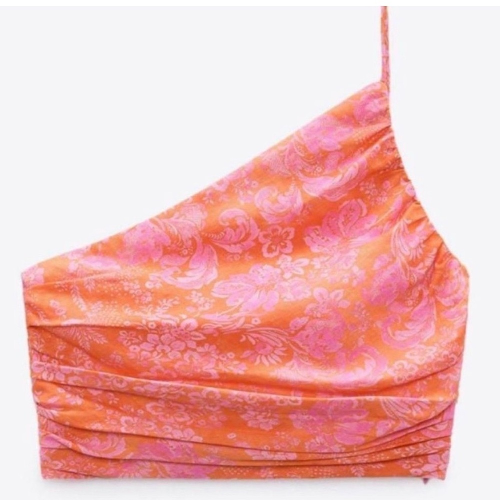 ZARA  One Shoulder Crop Trop Small NWOT